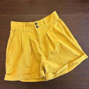 Forever 21 Mustard Yellow Cotton Denim High Waist Pleated Shorts Size S